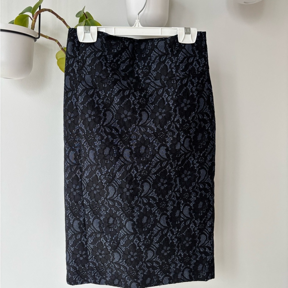 Express Black Navy Floral Lace Pencil Skirt